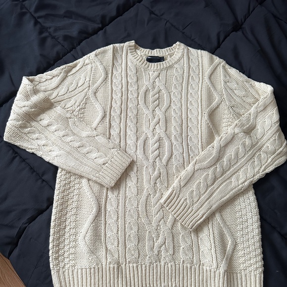 Cable Knit Cream Sweater for Men